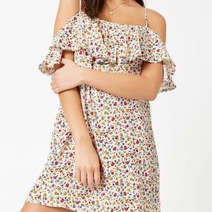 Flounce Floral Open Shoulder Mini Dress